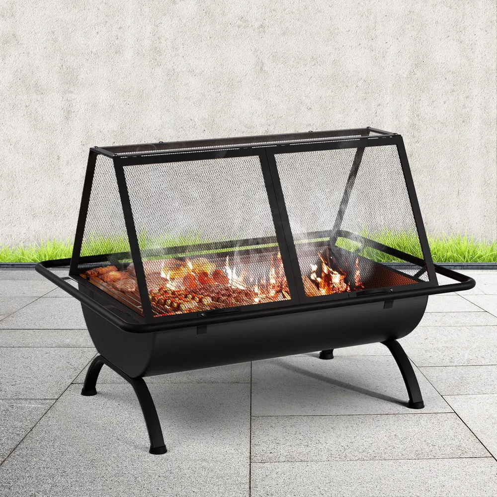 2-in-1 Steel Fire Pit & BBQ Grill, Mesh Cover - Grillz