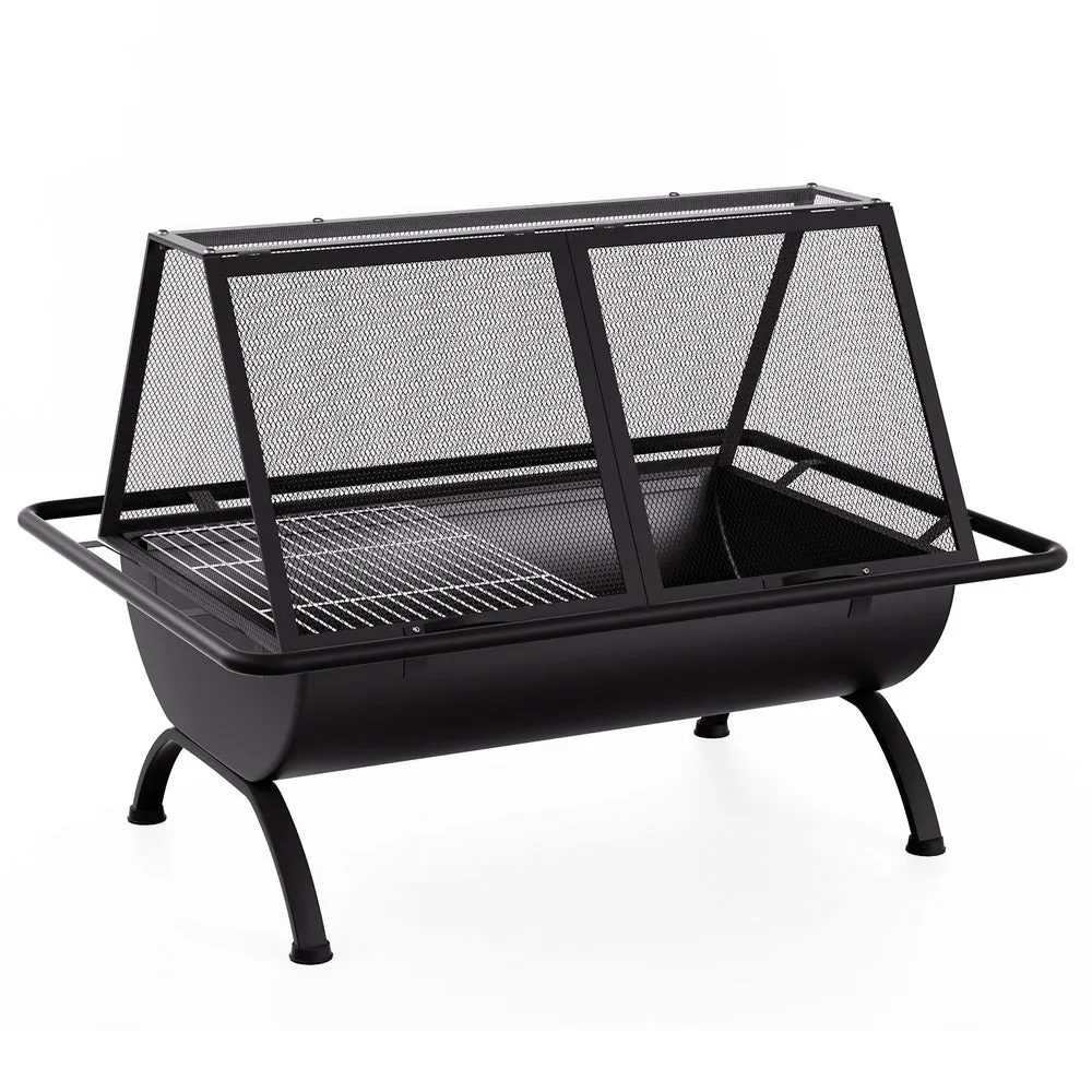 2-in-1 Steel Fire Pit & BBQ Grill, Mesh Cover - Grillz