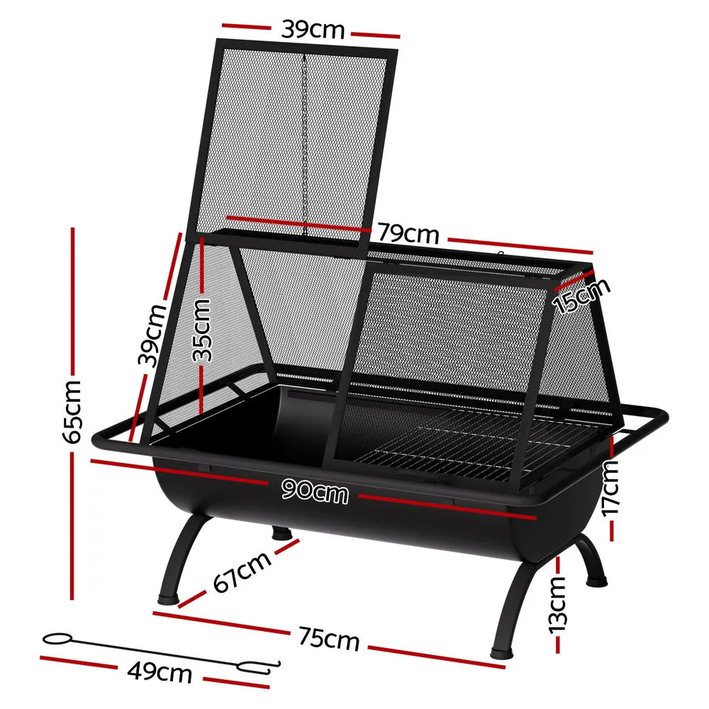 2-in-1 Steel Fire Pit & BBQ Grill, Mesh Cover - Grillz