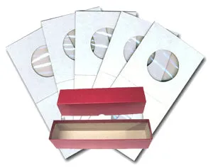 2x2 Cardboard Coin Holders for Half Dollars, 30.6mm or 1.204" with Red Storage Box
