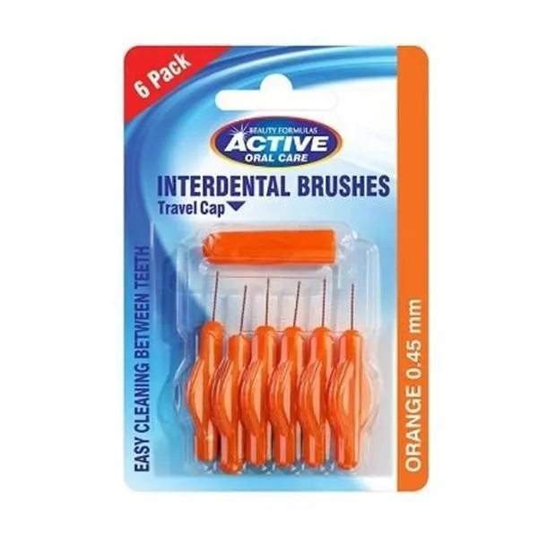 ACTIVE ORAL CARE INTERDENTAL BRUSHES 6PACK ORANGE 0.45MM