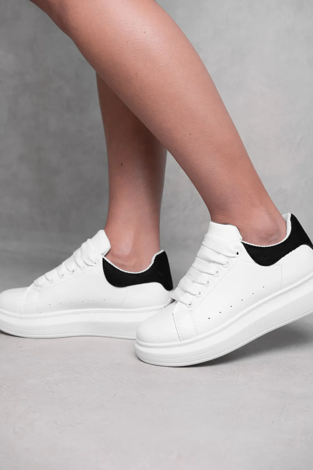 ALESSANDRO CHUNKY SOLE LACE UP OVERSIZED TRAINERS IN WHITE BLACK FAUX LEATHER