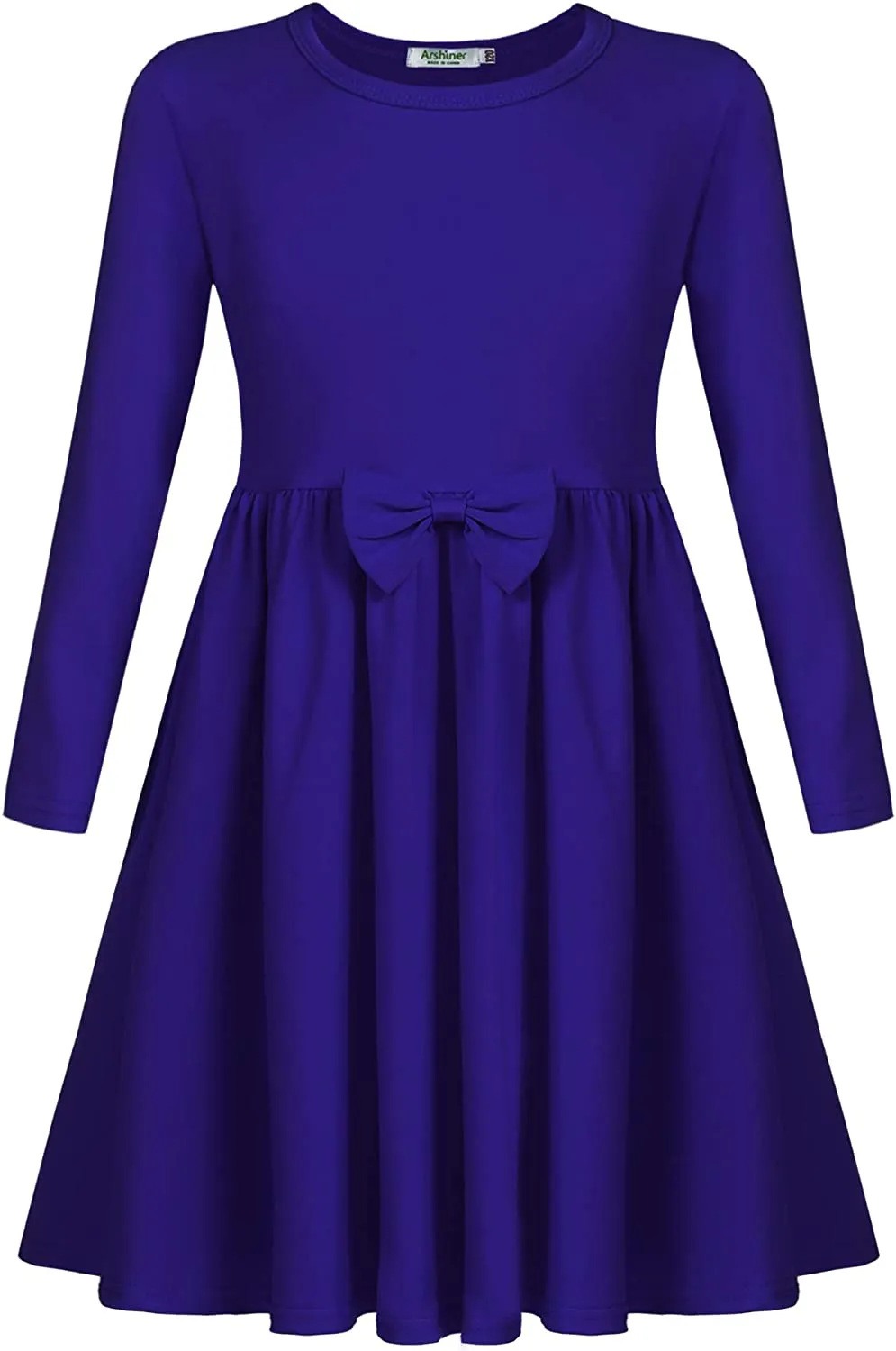 Arshiner Girls Long Sleeve Dress A line Twirly Skater Bow Tie Dress