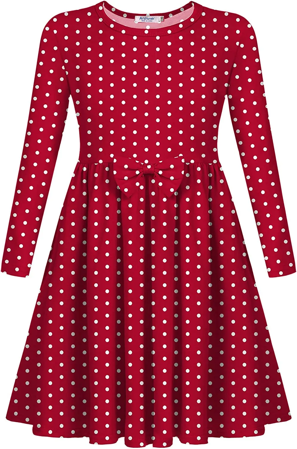 Arshiner Girls Long Sleeve Dress A line Twirly Skater Bow Tie Dress