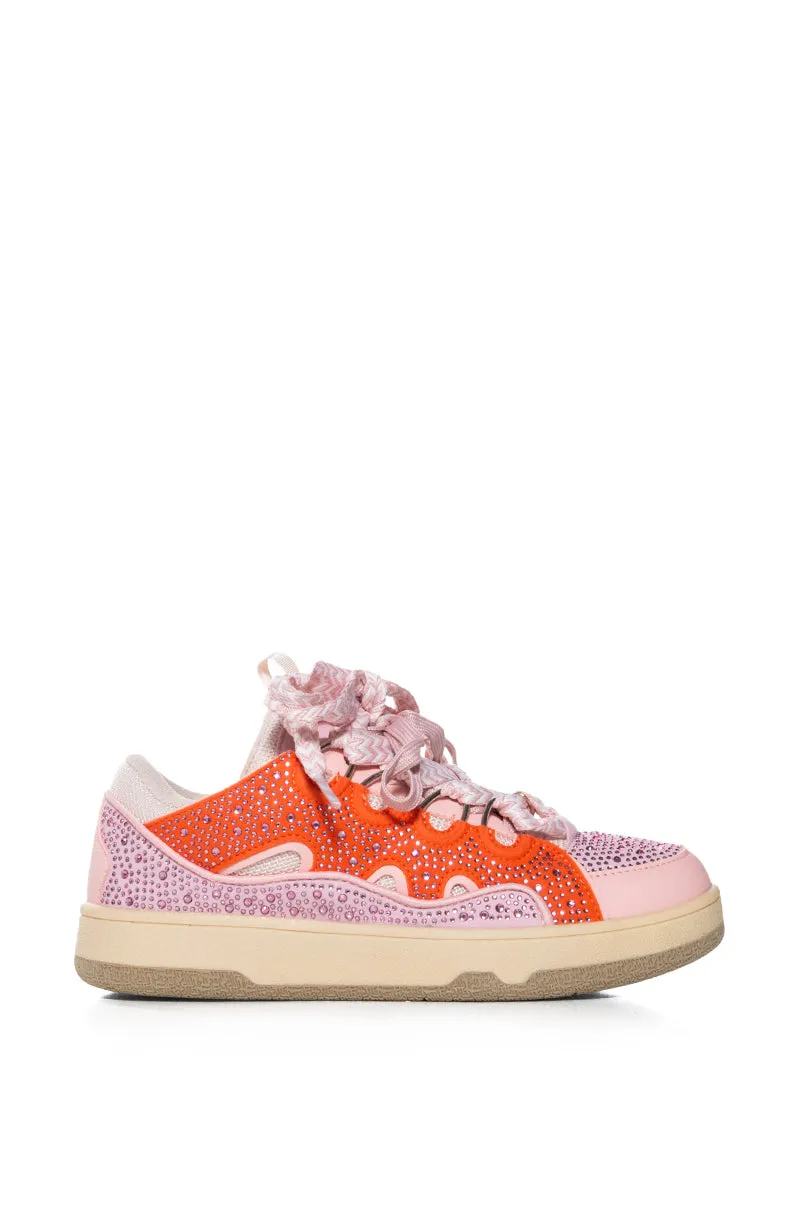 AZALEA WANG CINNABAR PINK AND ORANGE EMBELLISHED SNEAKER