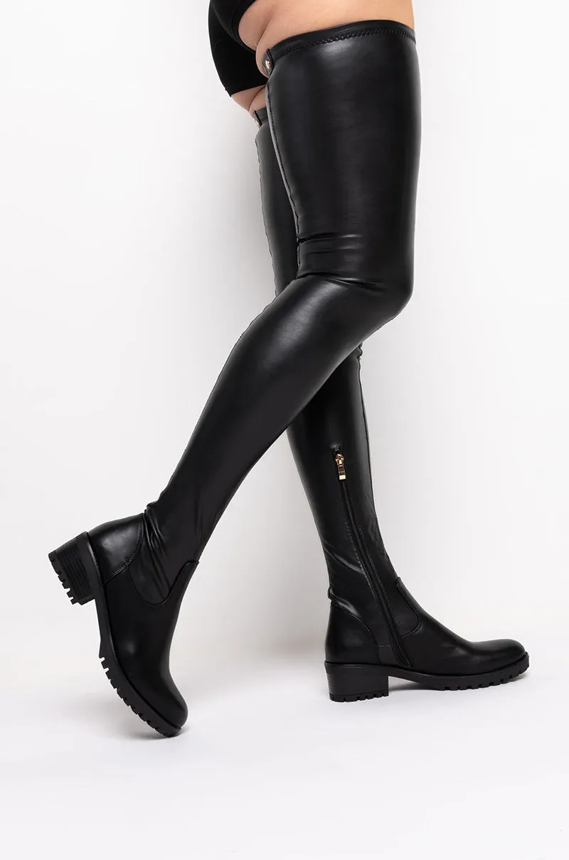 AZALEA WANG FOREVER LOST IN TIME FITTED THIGH HIGH FLAT BOOT