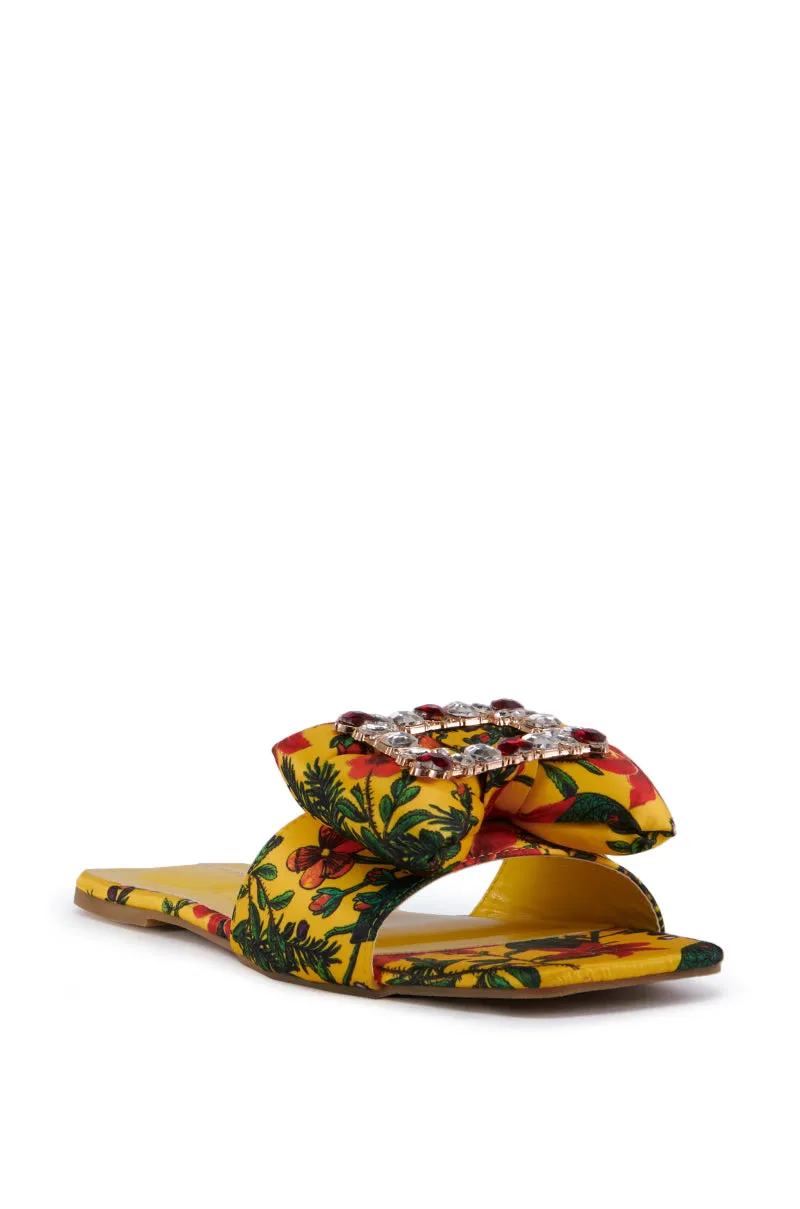 AZALEA WANG KESTRELL YELLOW FLORAL RHINESTONE BUCKLE SANDAL