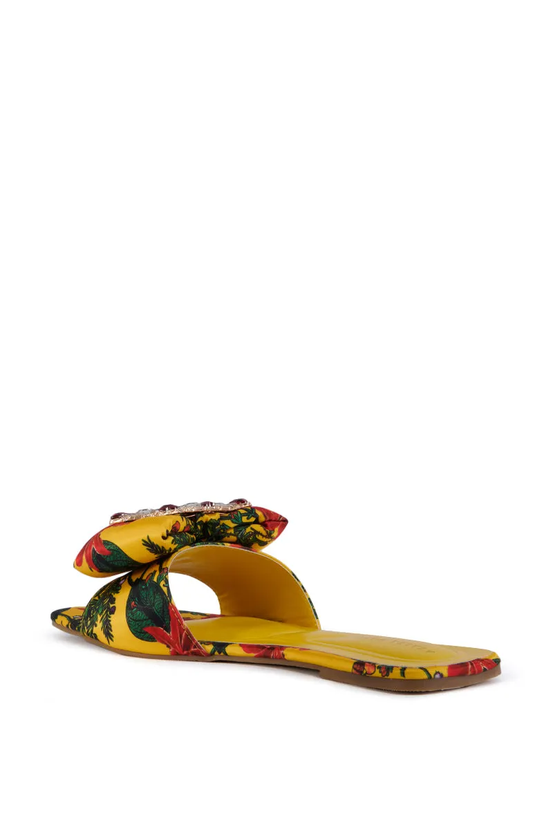 AZALEA WANG KESTRELL YELLOW FLORAL RHINESTONE BUCKLE SANDAL