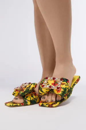 AZALEA WANG KESTRELL YELLOW FLORAL RHINESTONE BUCKLE SANDAL