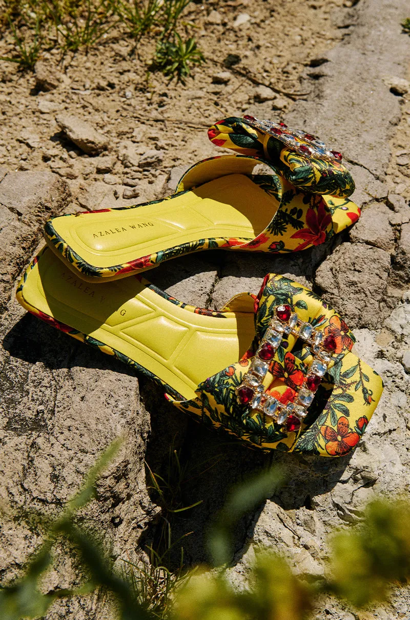 AZALEA WANG KESTRELL YELLOW FLORAL RHINESTONE BUCKLE SANDAL