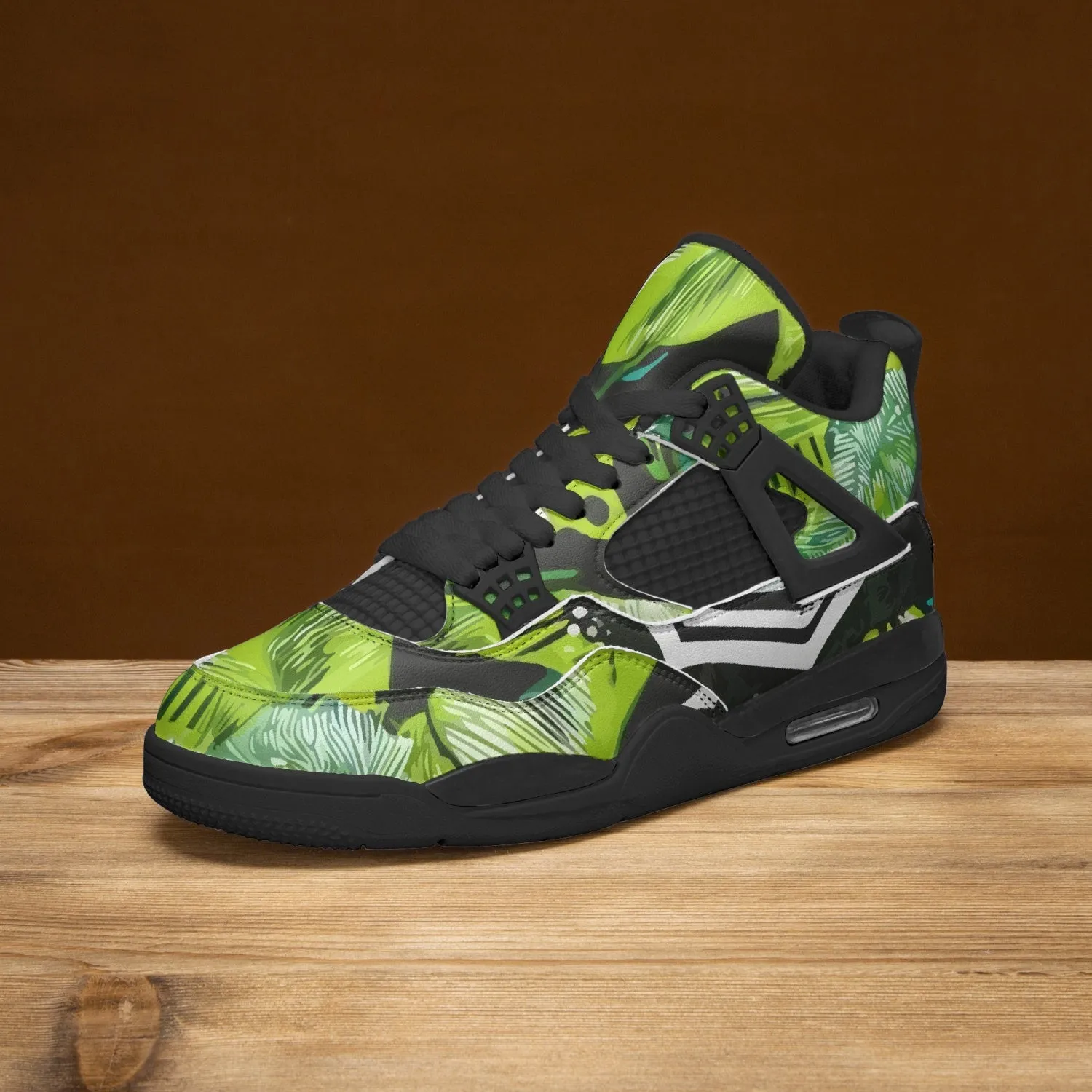 Baskets de basket-ball AJ4 semelle noires "Motif vert turquoise"(698)