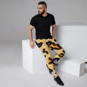 Beige Brown Leopard Men's Joggers, Leopard Print Abstract Casual Designer Men's Jogging Pants - Made in USA/EU/MX