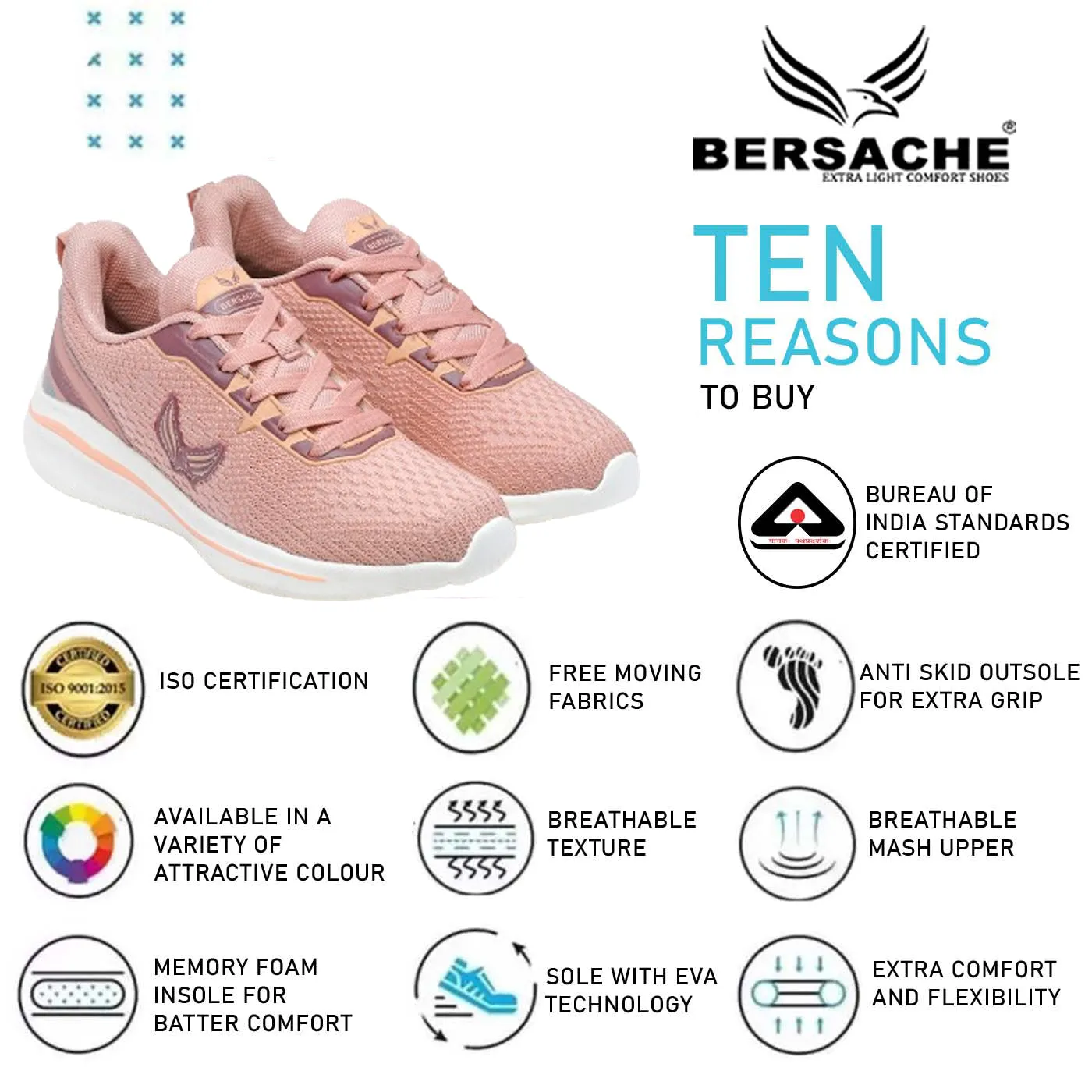 Bersache Premium Sports ,Gym, Trending Stylish Running shoes for Women's/GIRL's (9185-Pink)