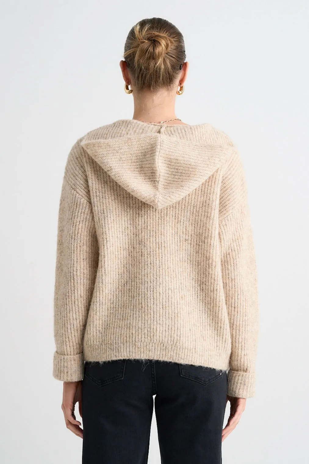 Birdie Oat V Neck Hooded Knit Jumper