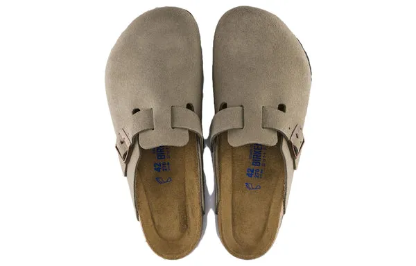 Birkenstock Boston Soft Footbed Suede Regular 'Taupe' 0 Slippers, Brown Double