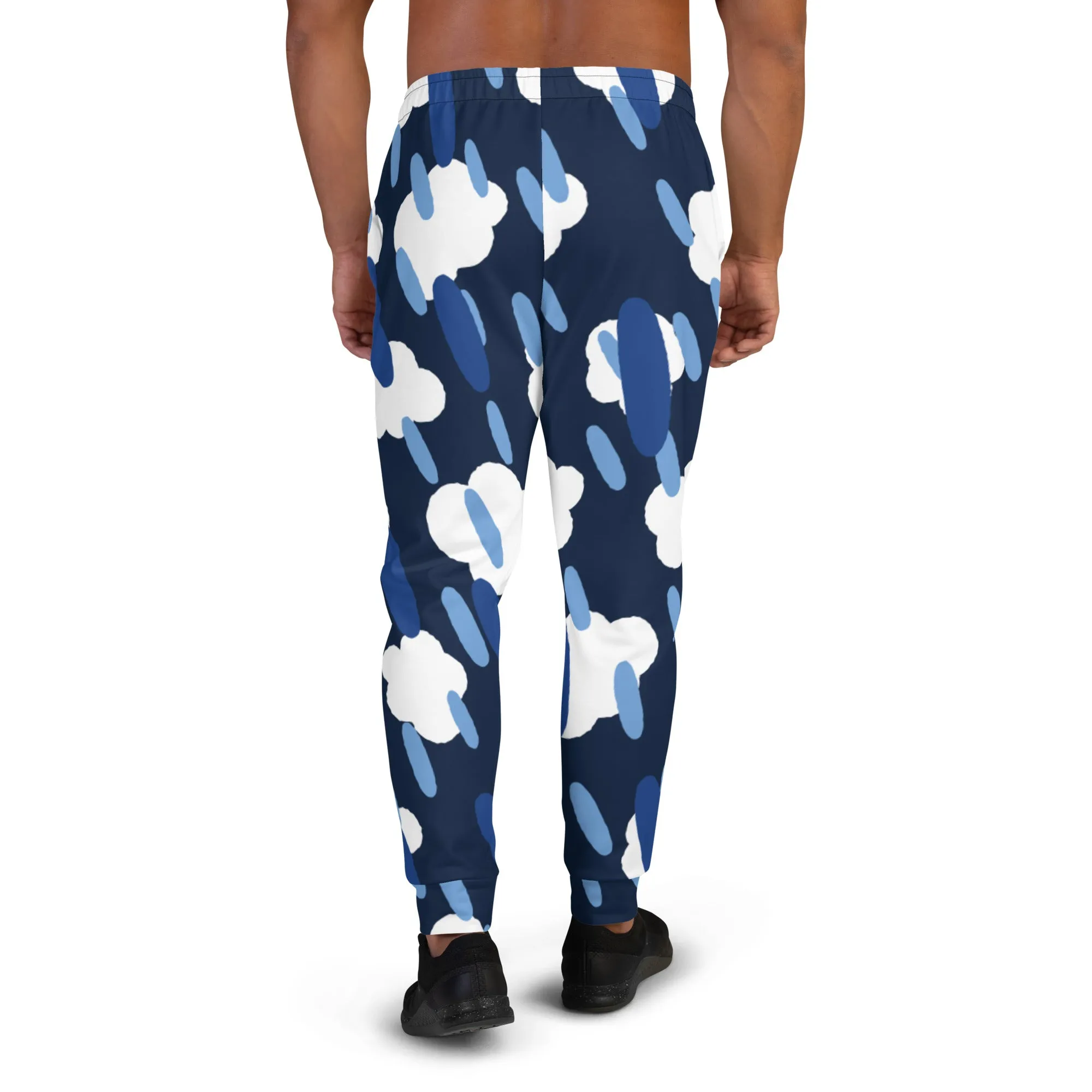 Blue Clouds Dashed Men's Joggers, Best Abstract Casual Designer Men's Jogging Pants - Made in USA/EU/MX