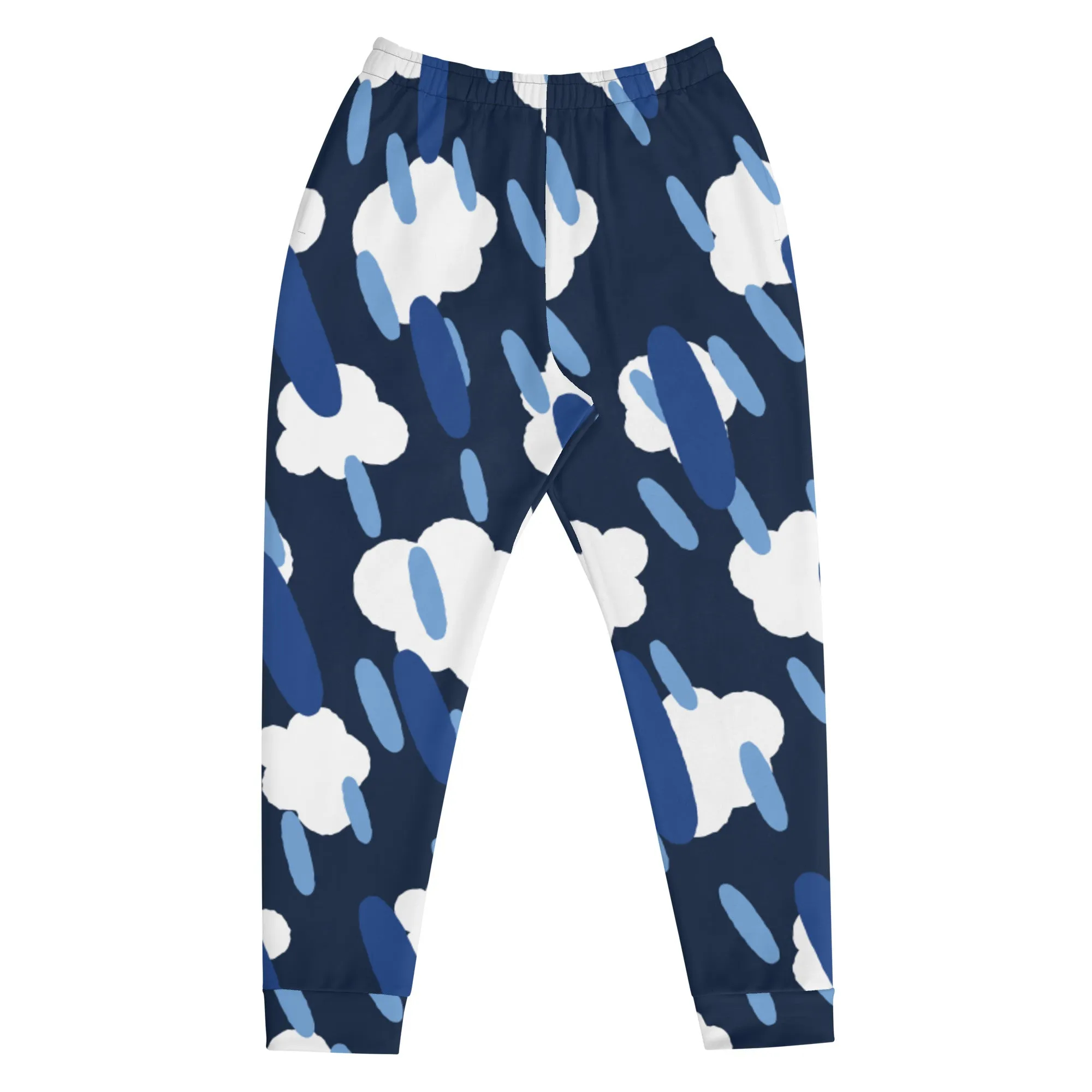 Blue Clouds Dashed Men's Joggers, Best Abstract Casual Designer Men's Jogging Pants - Made in USA/EU/MX