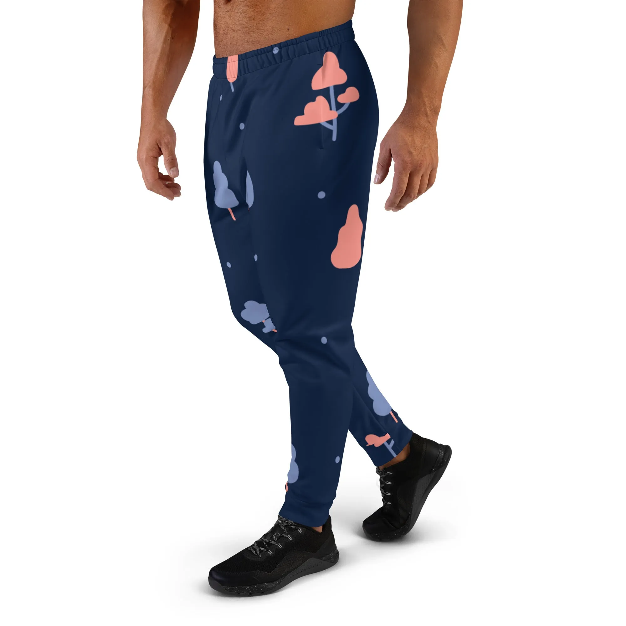 Blue Coral Trees Men's Joggers, Graphic Abstract Casual Designer Men's Jogging Pants - Made in USA/EU/MX