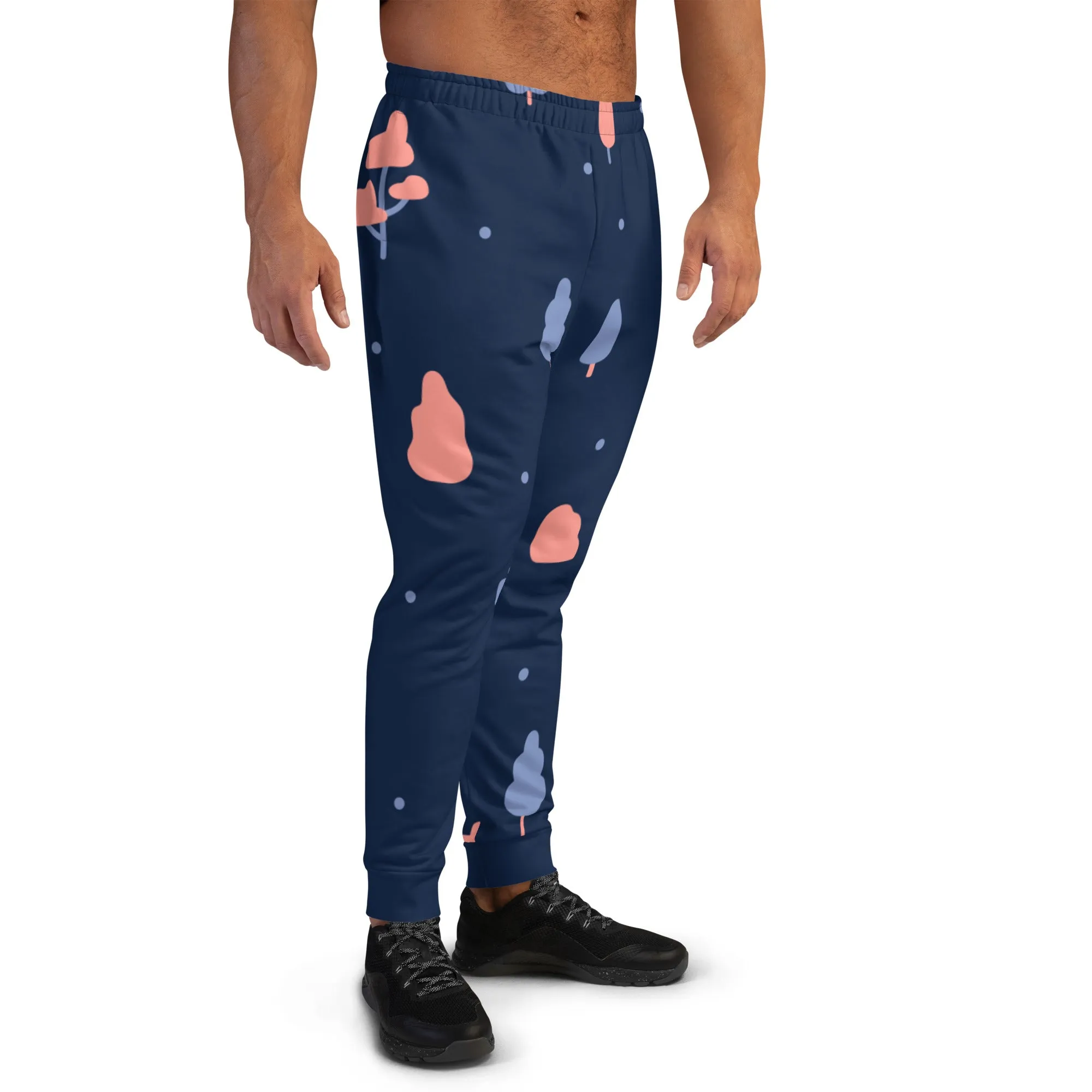 Blue Coral Trees Men's Joggers, Graphic Abstract Casual Designer Men's Jogging Pants - Made in USA/EU/MX