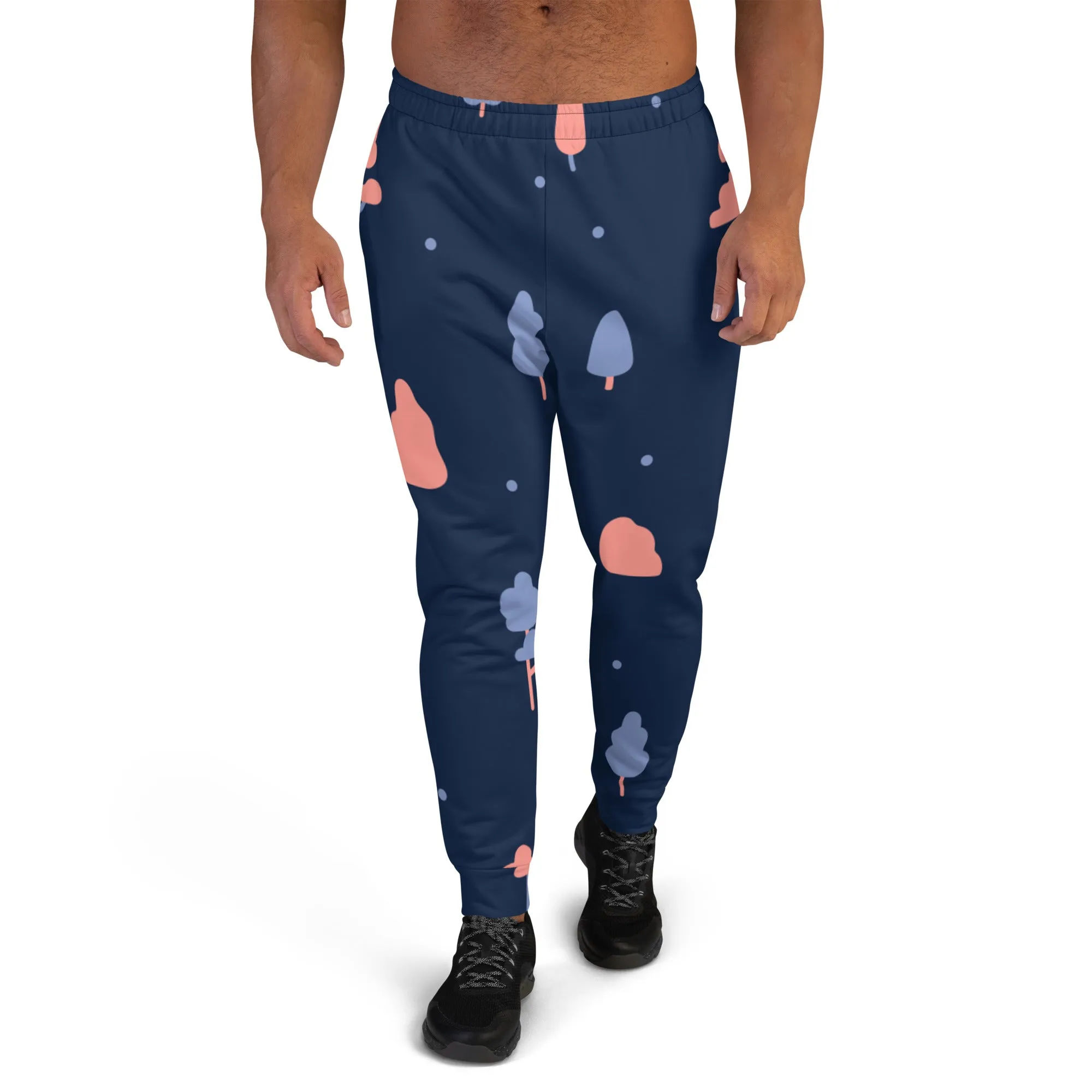 Blue Coral Trees Men's Joggers, Graphic Abstract Casual Designer Men's Jogging Pants - Made in USA/EU/MX