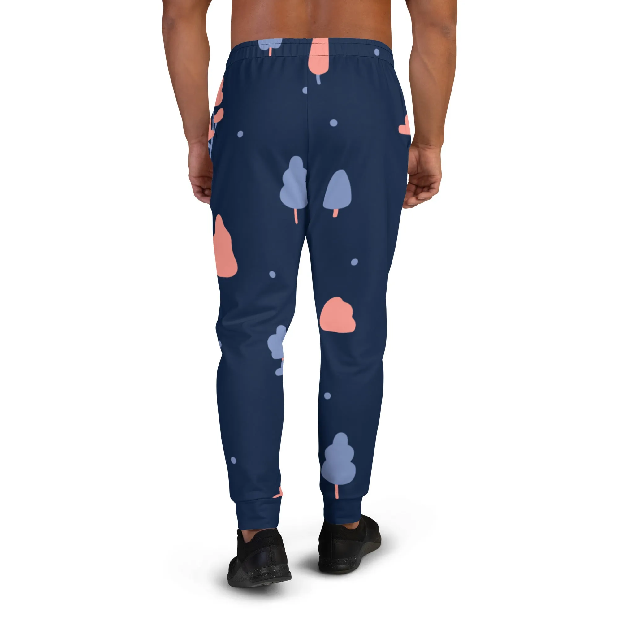 Blue Coral Trees Men's Joggers, Graphic Abstract Casual Designer Men's Jogging Pants - Made in USA/EU/MX