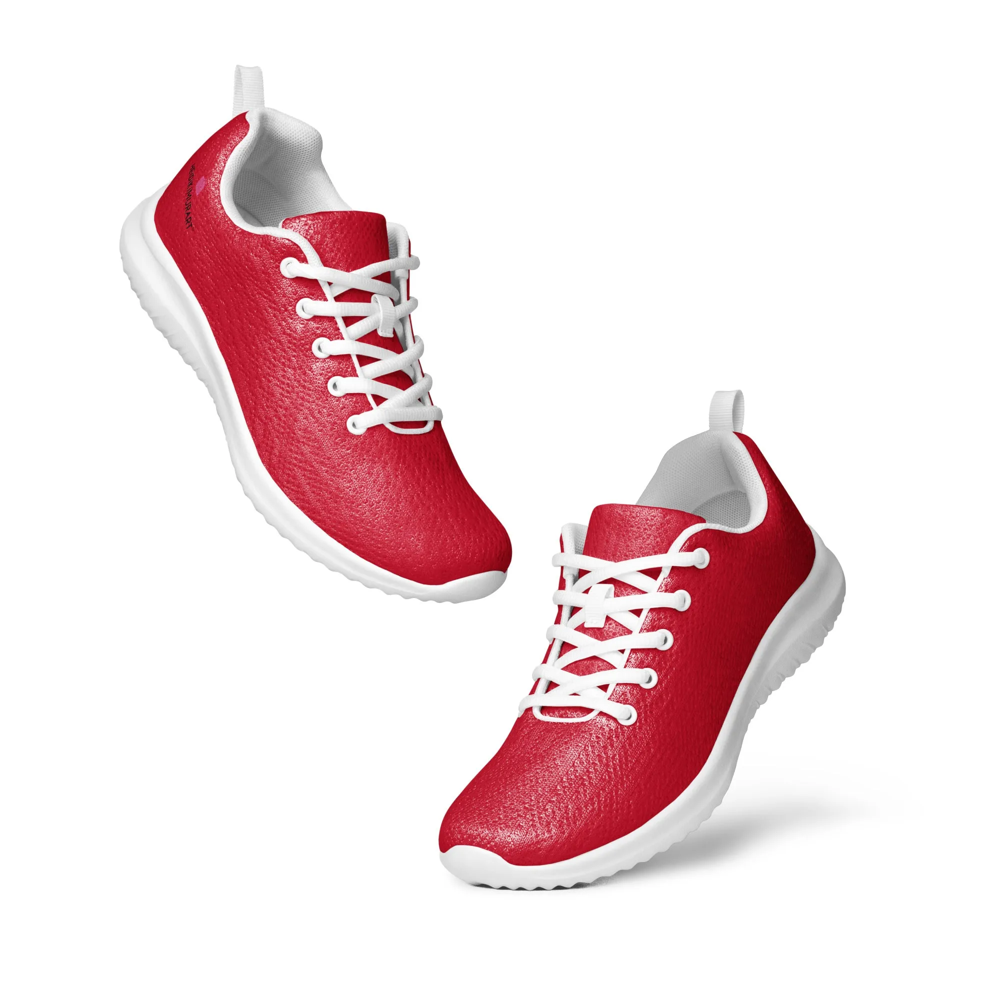 Bright Red Men’s Athletic Shoes, Solid Red Color Modern Breathable Lightweight Men’s Athletic Shoes (US Size: 5-13)