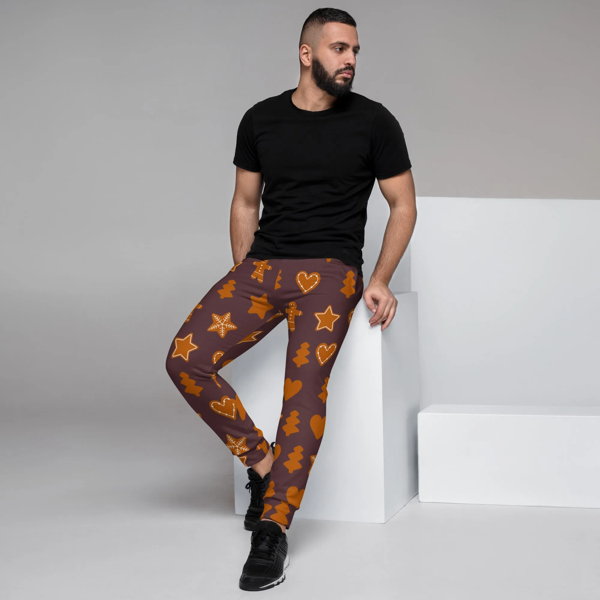 Brown Gingerbread Christmas Men's Joggers, Christmas Festive Casual Designer Men's Jogging Pants - Made in USA/EU/MX