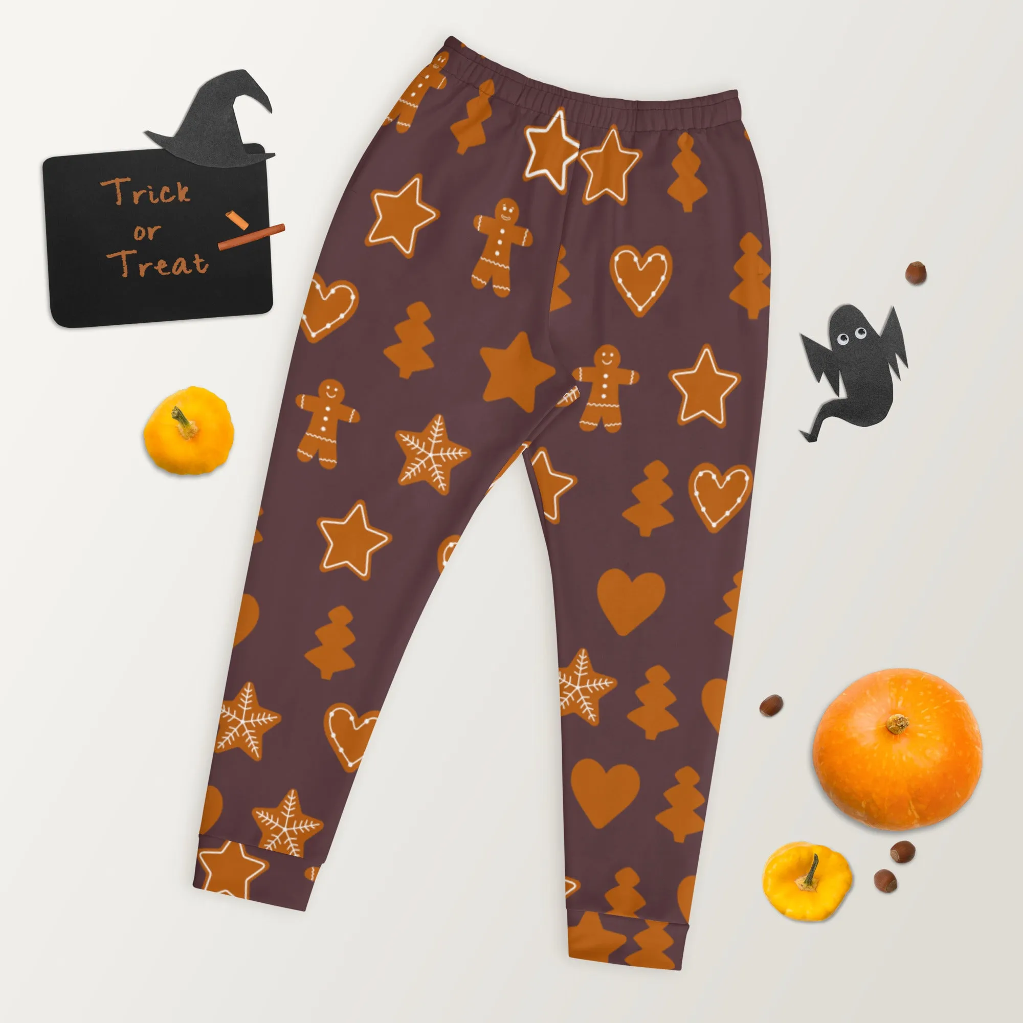 Brown Gingerbread Christmas Men's Joggers, Christmas Festive Casual Designer Men's Jogging Pants - Made in USA/EU/MX