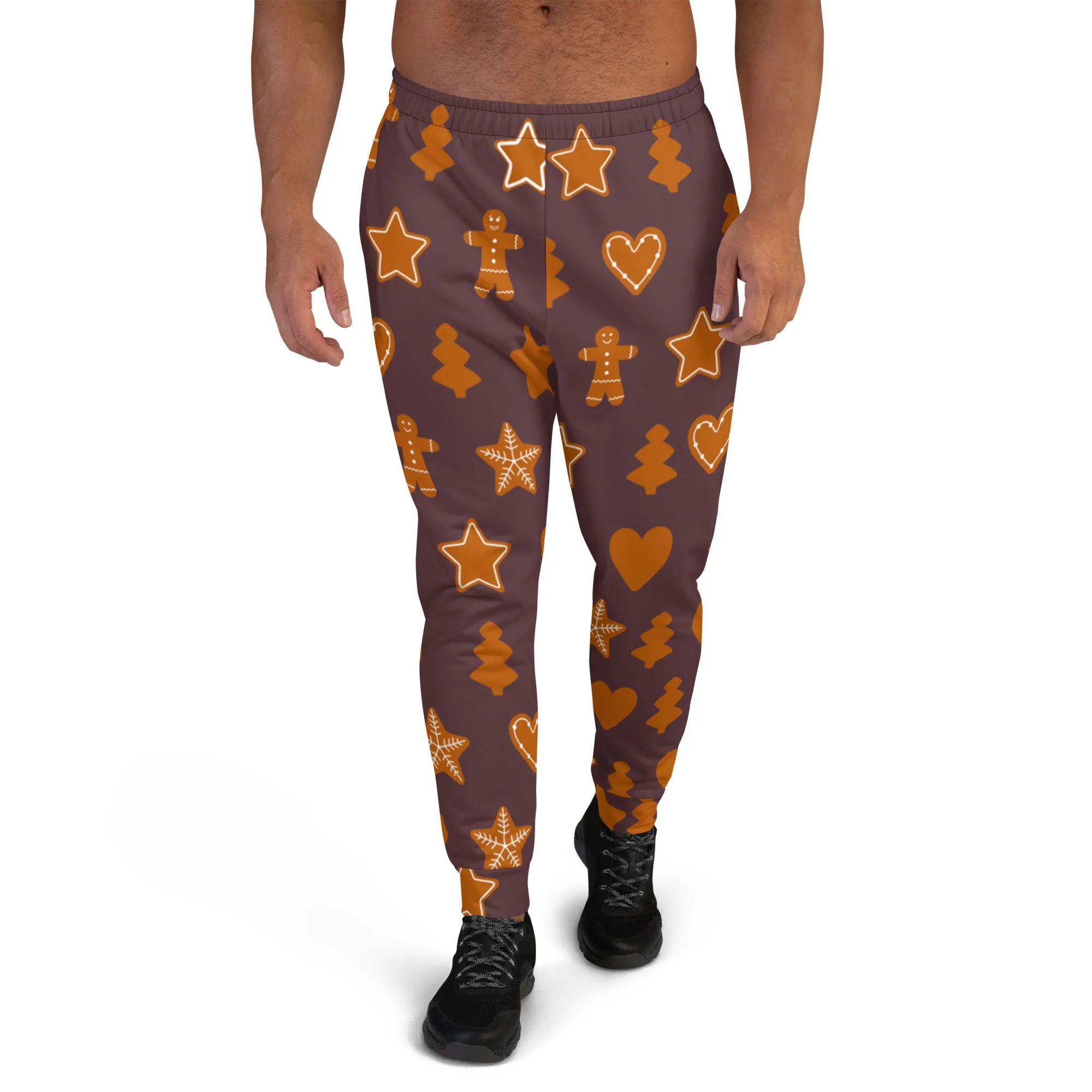 Brown Gingerbread Christmas Men's Joggers, Christmas Festive Casual Designer Men's Jogging Pants - Made in USA/EU/MX