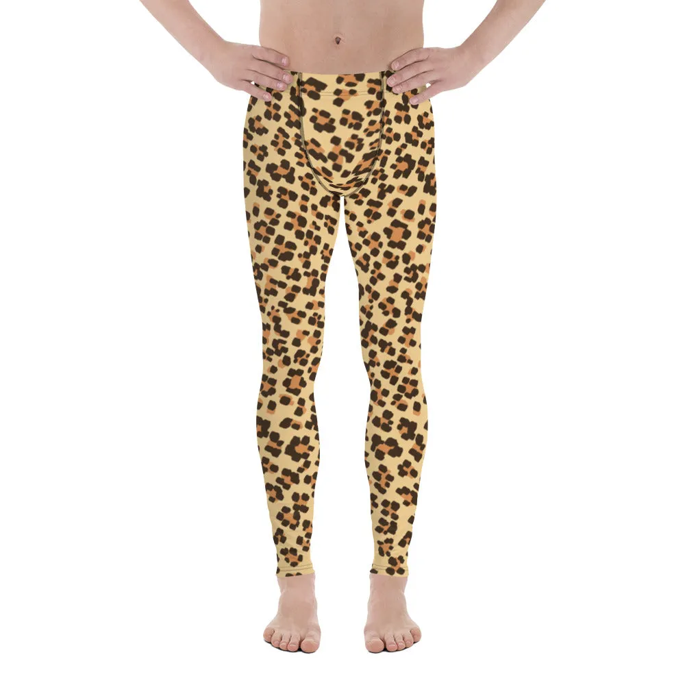 Brown Leopard Meggings, Animal Print Fitted Men's Leggings Run Tights - Made in USA/EU