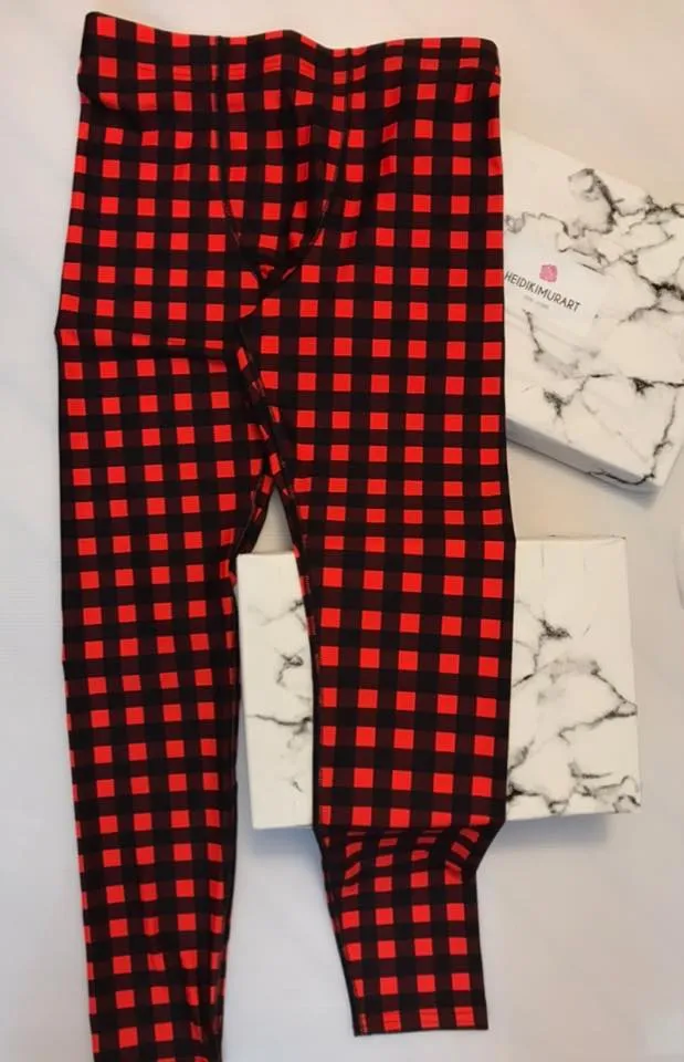 Buffalo Red Plaid Men's Leggings, Red Plaid Printed Compression Run Tights Yoga Pants-Made in USA/EU/MX