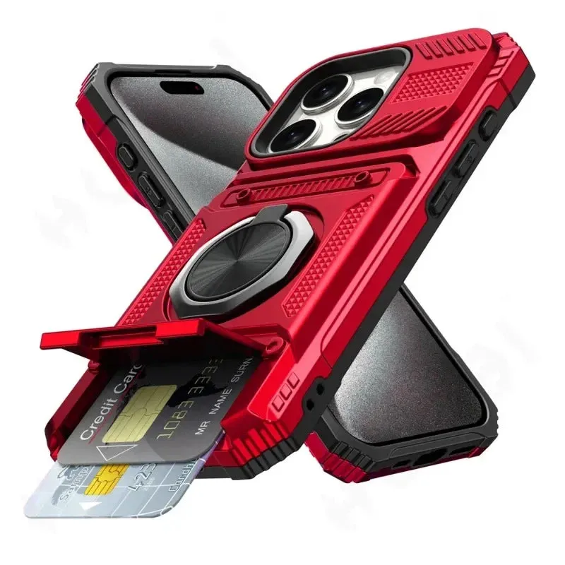 Case For iPhone 16 15 14 13 12 11 Pro Max XS XR 8 7 Plus Magnetic Rotated Ring Kickstand Heavy Duty Drop Protection Wallet Cover