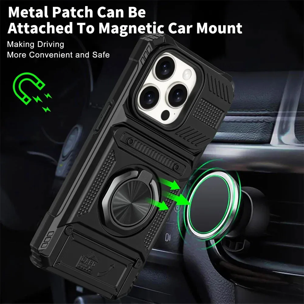 Case For iPhone 16 15 14 13 12 11 Pro Max XS XR 8 7 Plus Magnetic Rotated Ring Kickstand Heavy Duty Drop Protection Wallet Cover