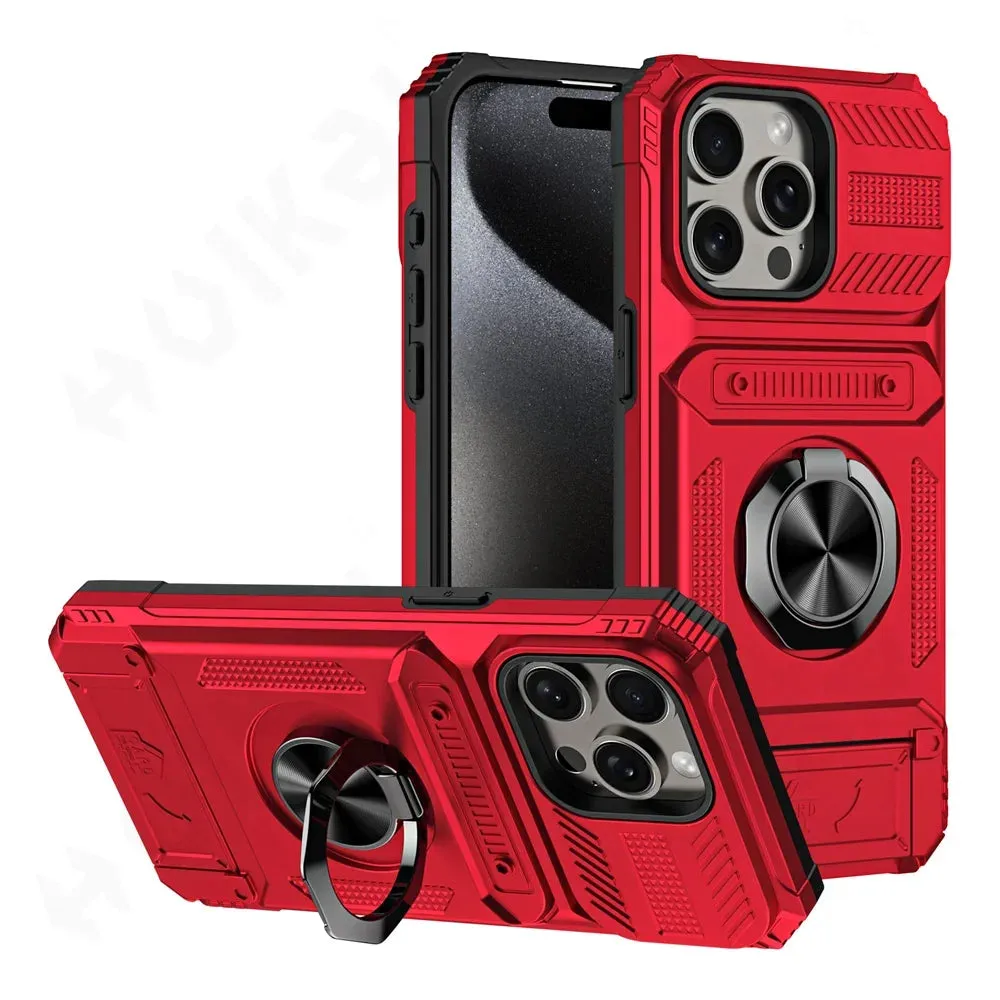 Case For iPhone 16 15 14 13 12 11 Pro Max XS XR 8 7 Plus Magnetic Rotated Ring Kickstand Heavy Duty Drop Protection Wallet Cover