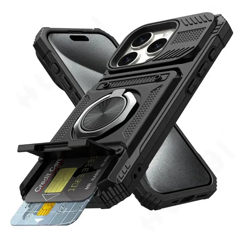 Case For iPhone 16 15 14 13 12 11 Pro Max XS XR 8 7 Plus Magnetic Rotated Ring Kickstand Heavy Duty Drop Protection Wallet Cover