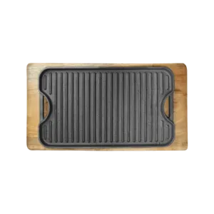 CAST IRON REVERSIBLE GRIDDLE WOOD BASE