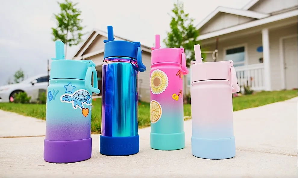 CHILLOUT LIFE 12 oz Insulated Water Bottle with Straw Lid for Kids   Cute Waterproof Stickers