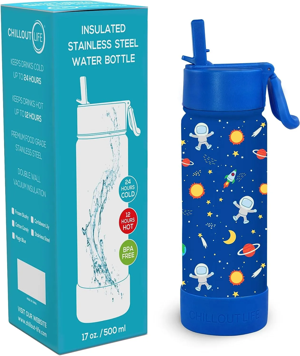 CHILLOUT LIFE 17 oz Insulated Water Bottle with Straw Lid for Kids and Adult   Cute Waterproof Stickers