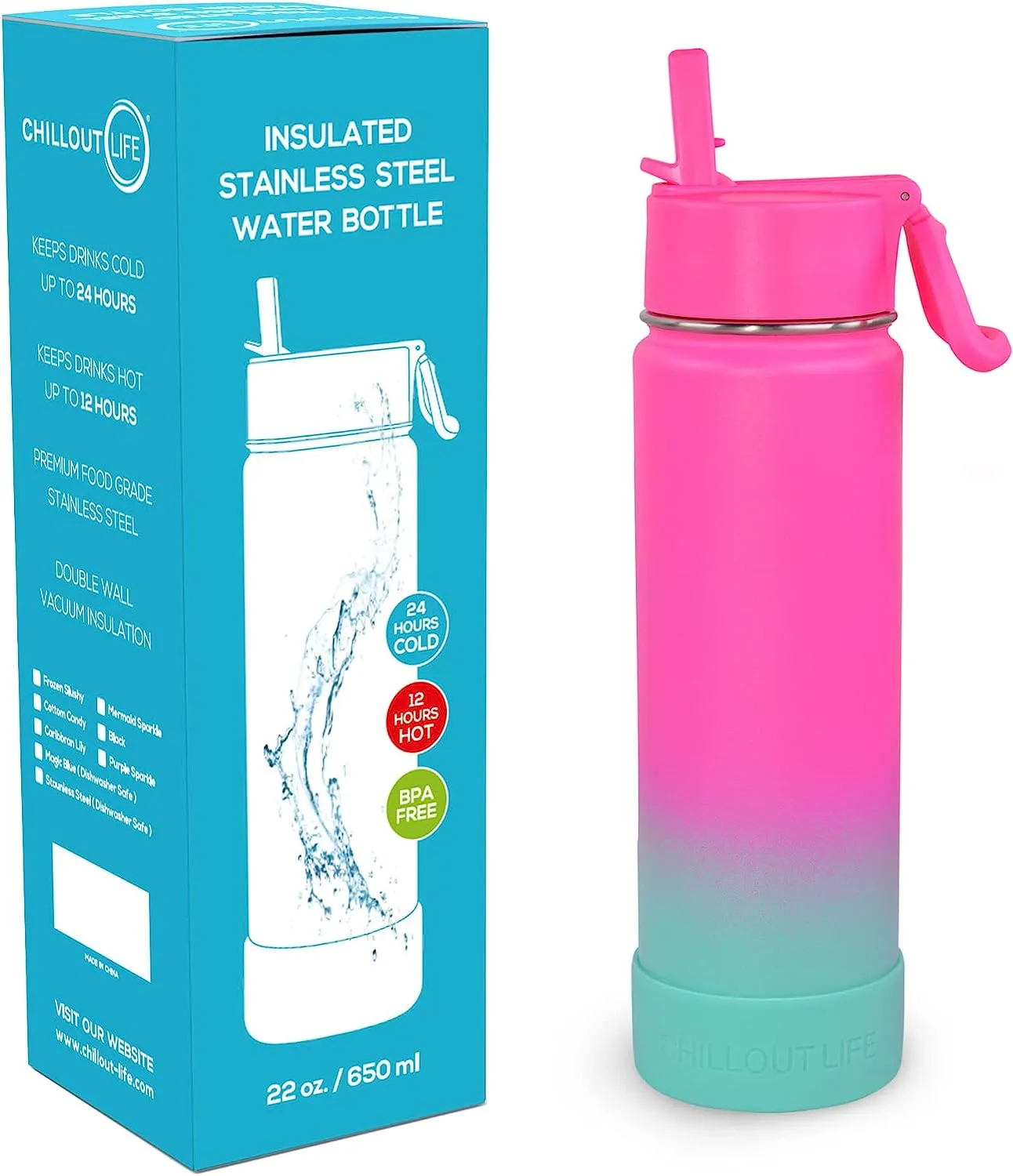 CHILLOUT LIFE 22 oz Insulated Water Bottle with Straw Lid for Kids and Adult   Cute Waterproof Stickers