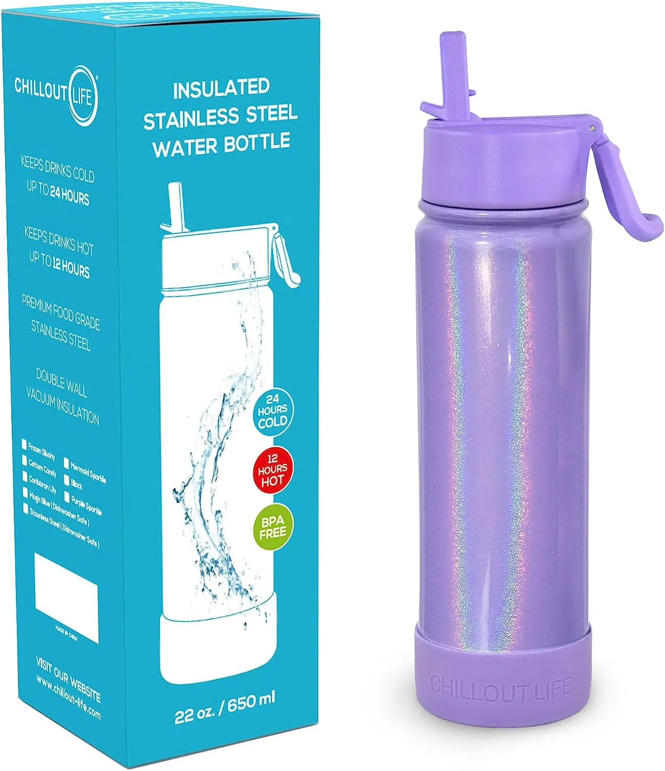 CHILLOUT LIFE 22 oz Insulated Water Bottle with Straw Lid for Kids and Adult   Cute Waterproof Stickers