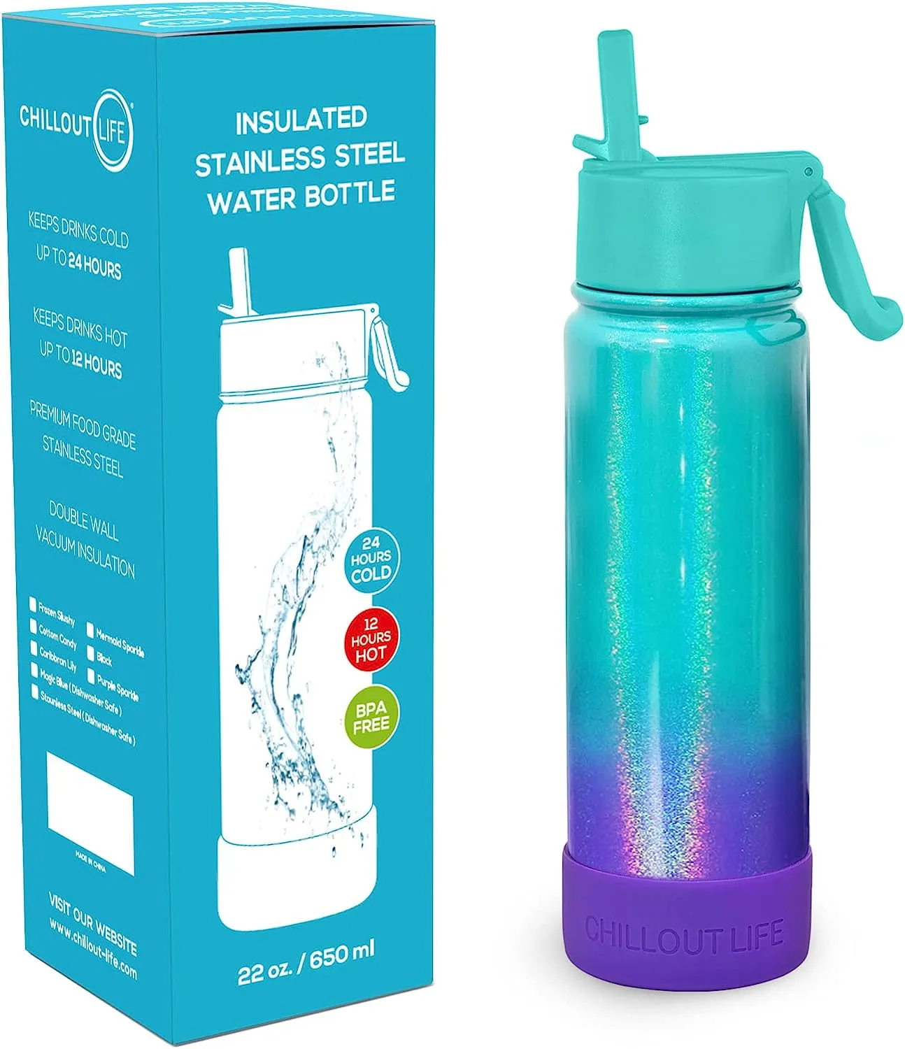 CHILLOUT LIFE 22 oz Insulated Water Bottle with Straw Lid for Kids and Adult   Cute Waterproof Stickers