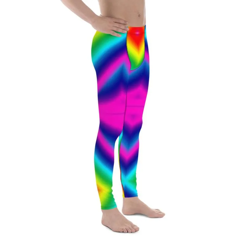 Colorful Rainbow Meggings, Ombre Men's Leggings Compression Tights- Made in USA/EU