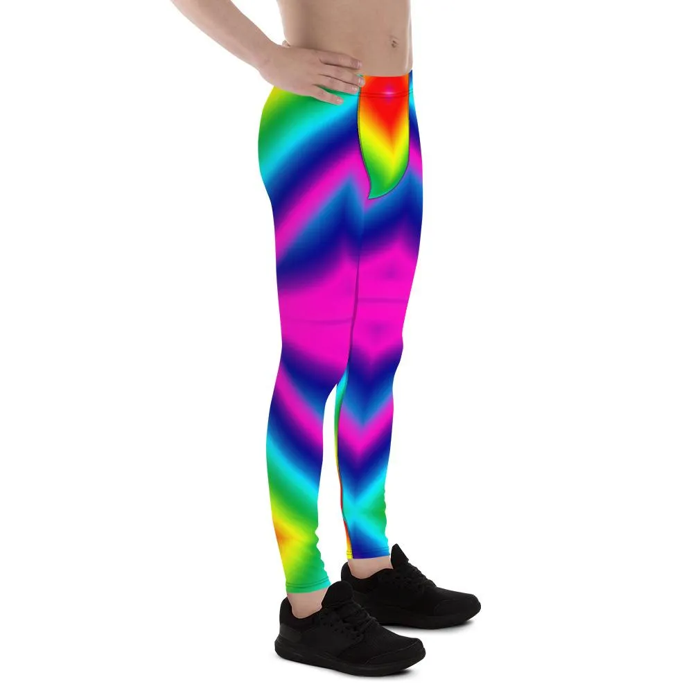 Colorful Rainbow Meggings, Ombre Men's Leggings Compression Tights- Made in USA/EU