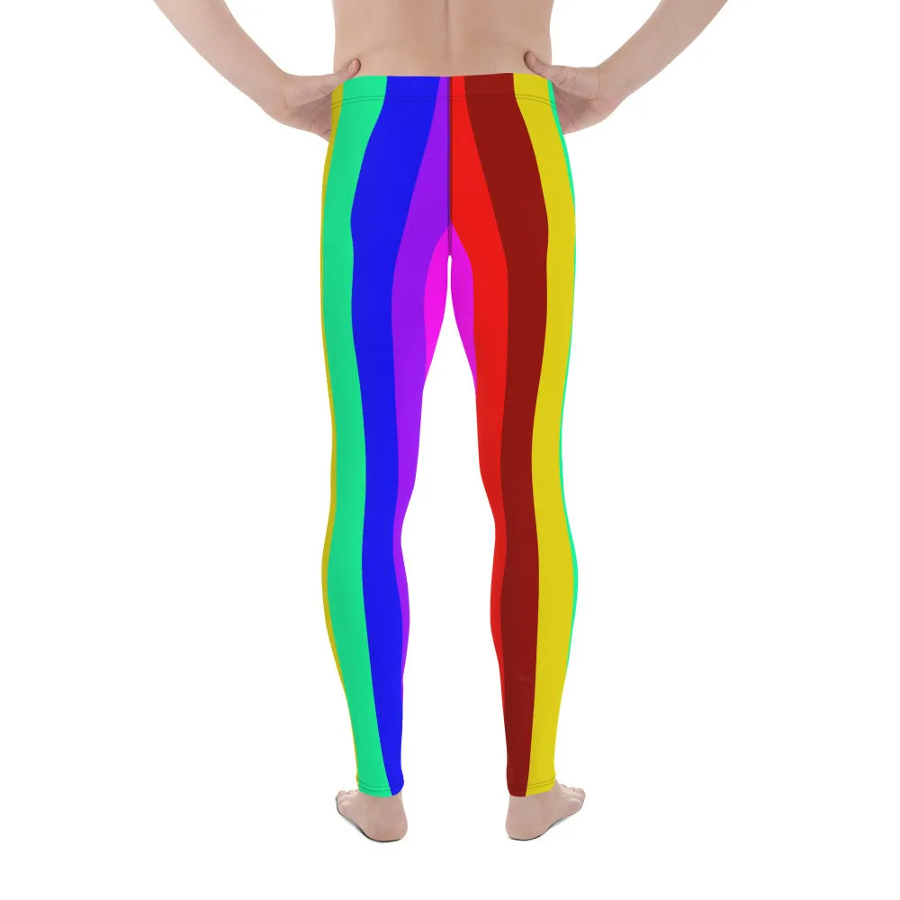 Colorful Rainbow Striped Meggings, Men's Running Leggings Activewear-Made in USA/EU