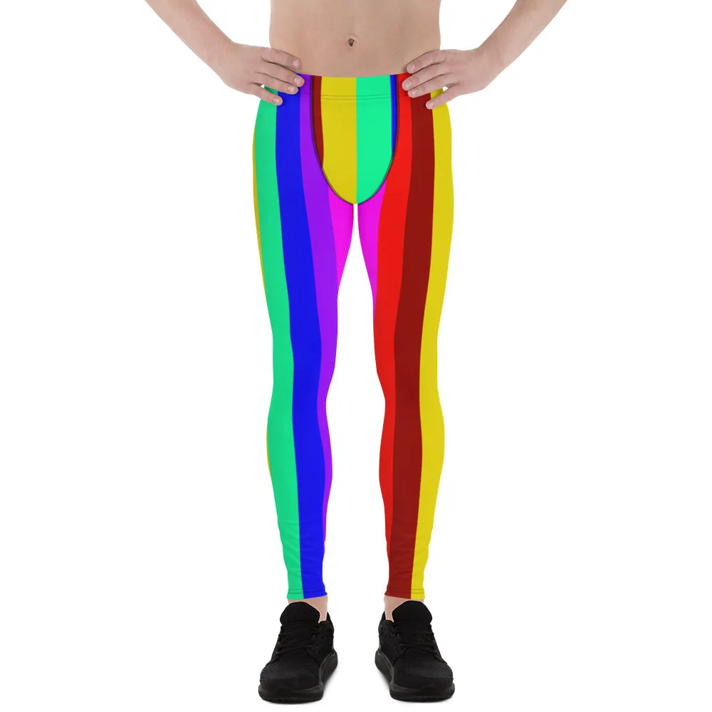 Colorful Rainbow Striped Meggings, Men's Running Leggings Activewear-Made in USA/EU