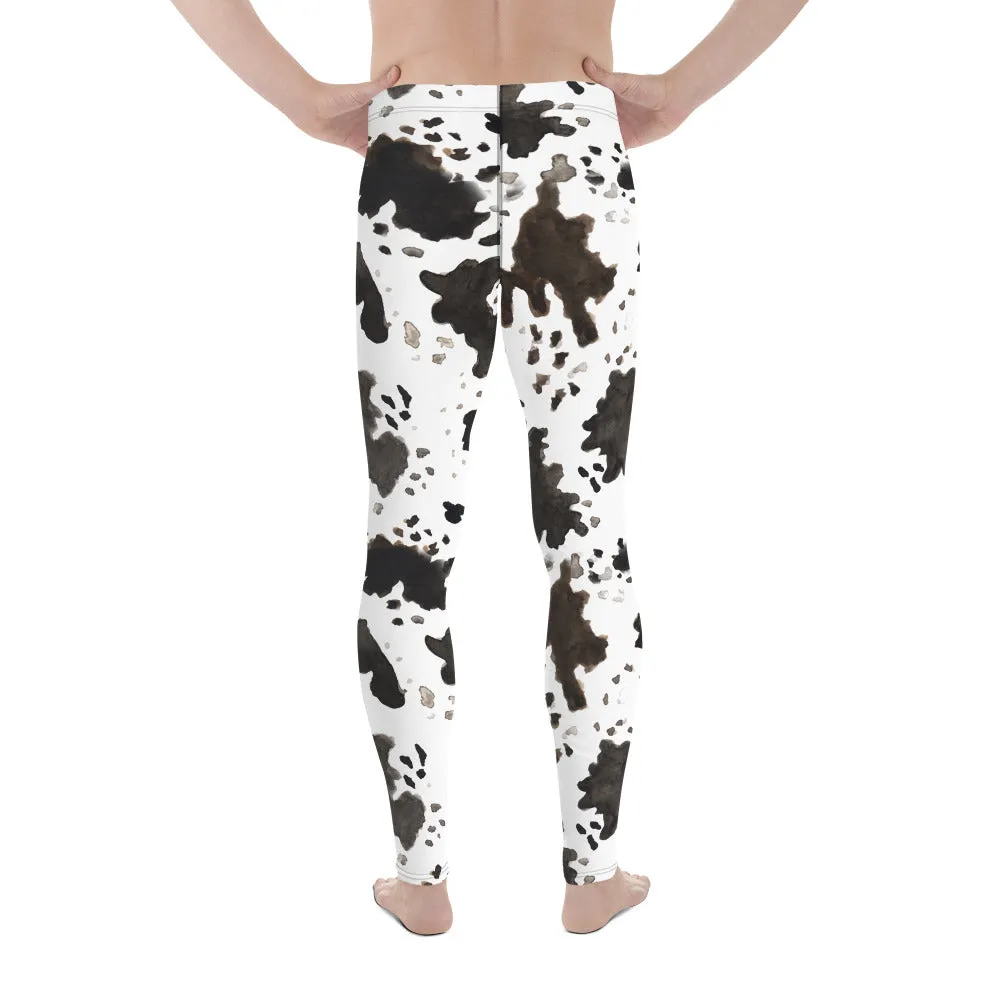 Cow Print Men's Leggings, Running Leggings Compression Run Tights - Made in USA/EU