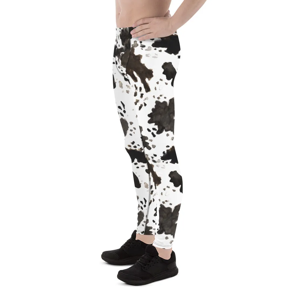 Cow Print Men's Leggings, Running Leggings Compression Run Tights - Made in USA/EU