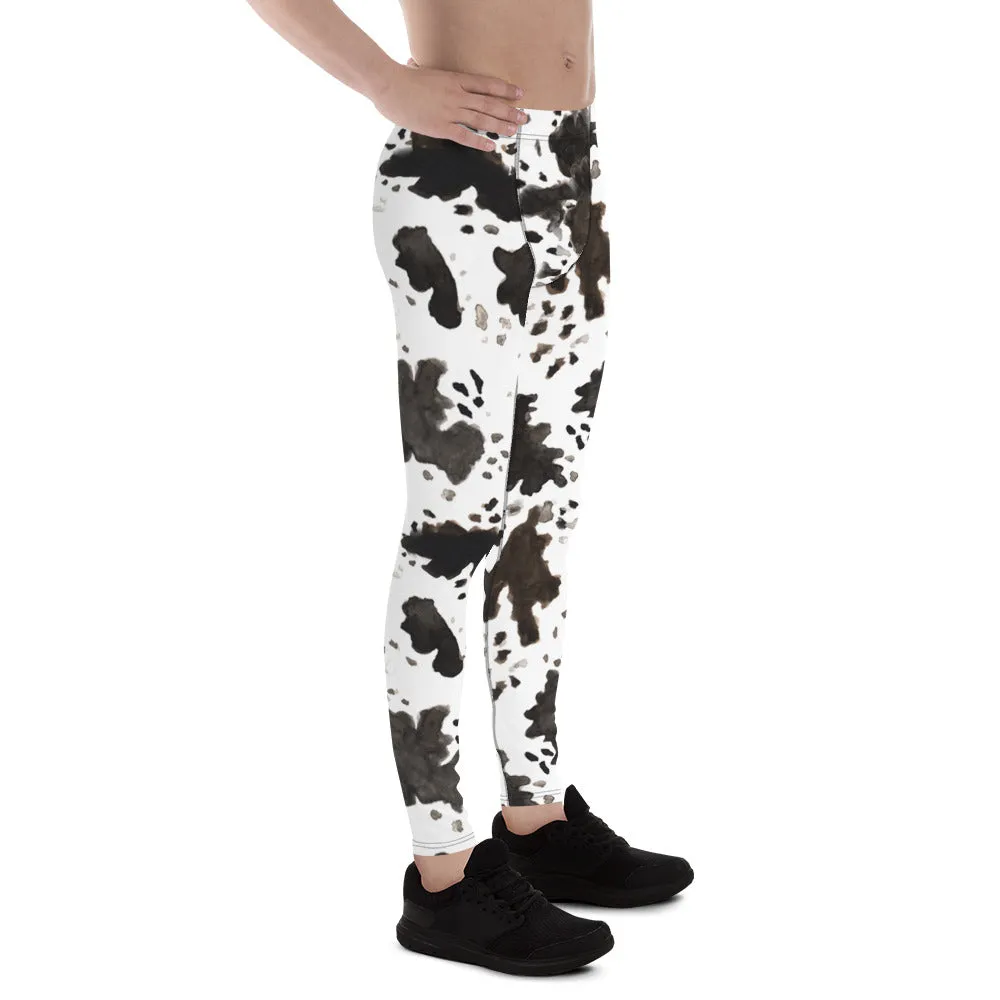 Cow Print Men's Leggings, Running Leggings Compression Run Tights - Made in USA/EU