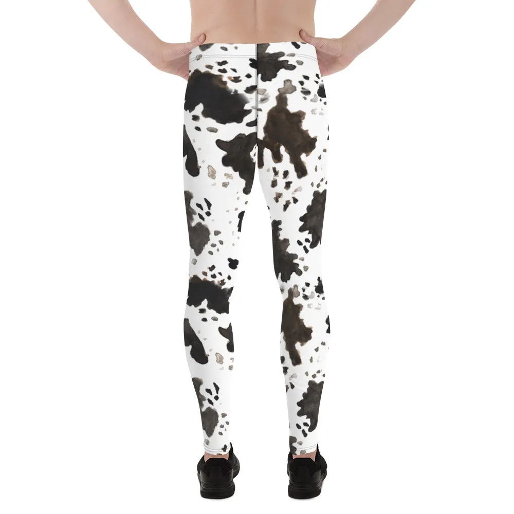 Cow Print Men's Leggings, Running Leggings Compression Run Tights - Made in USA/EU