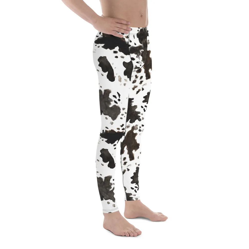 Cow Print Men's Leggings, Running Leggings Compression Run Tights - Made in USA/EU